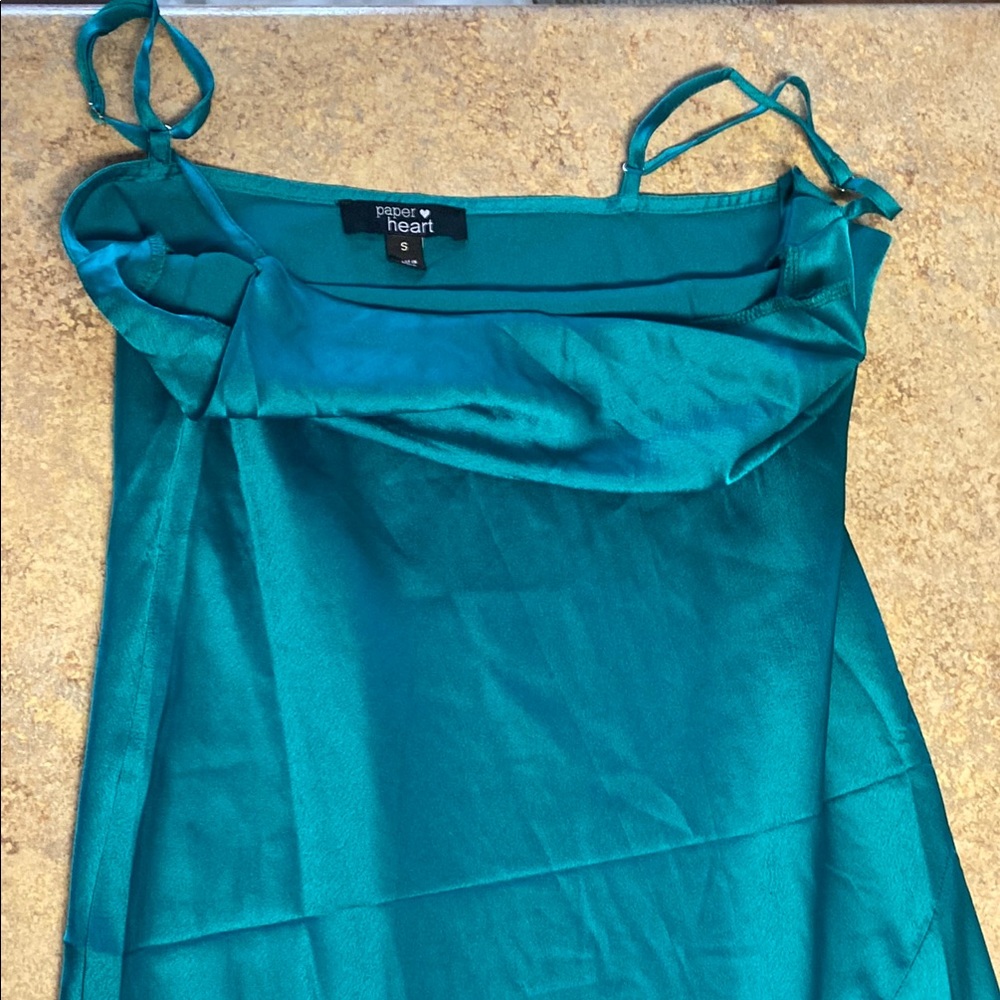 Teal Satin Slip Dress